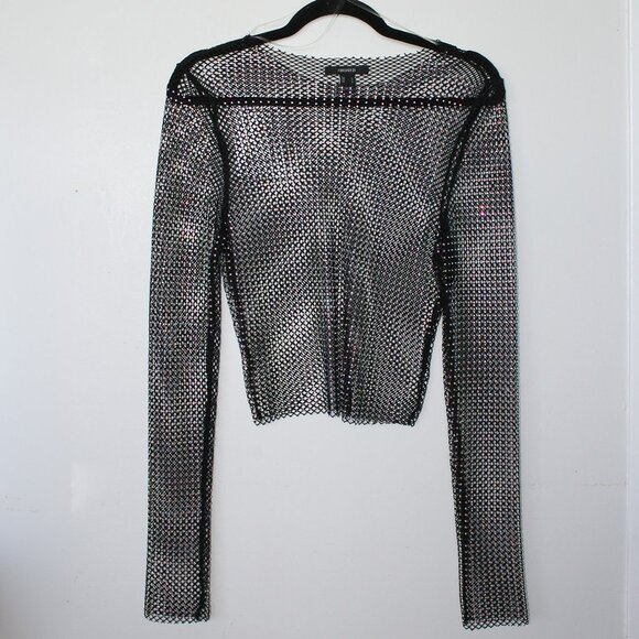 NWOT Forever 21 Rhinestone Mesh Long Sleeve Small - Picture 1 of 4